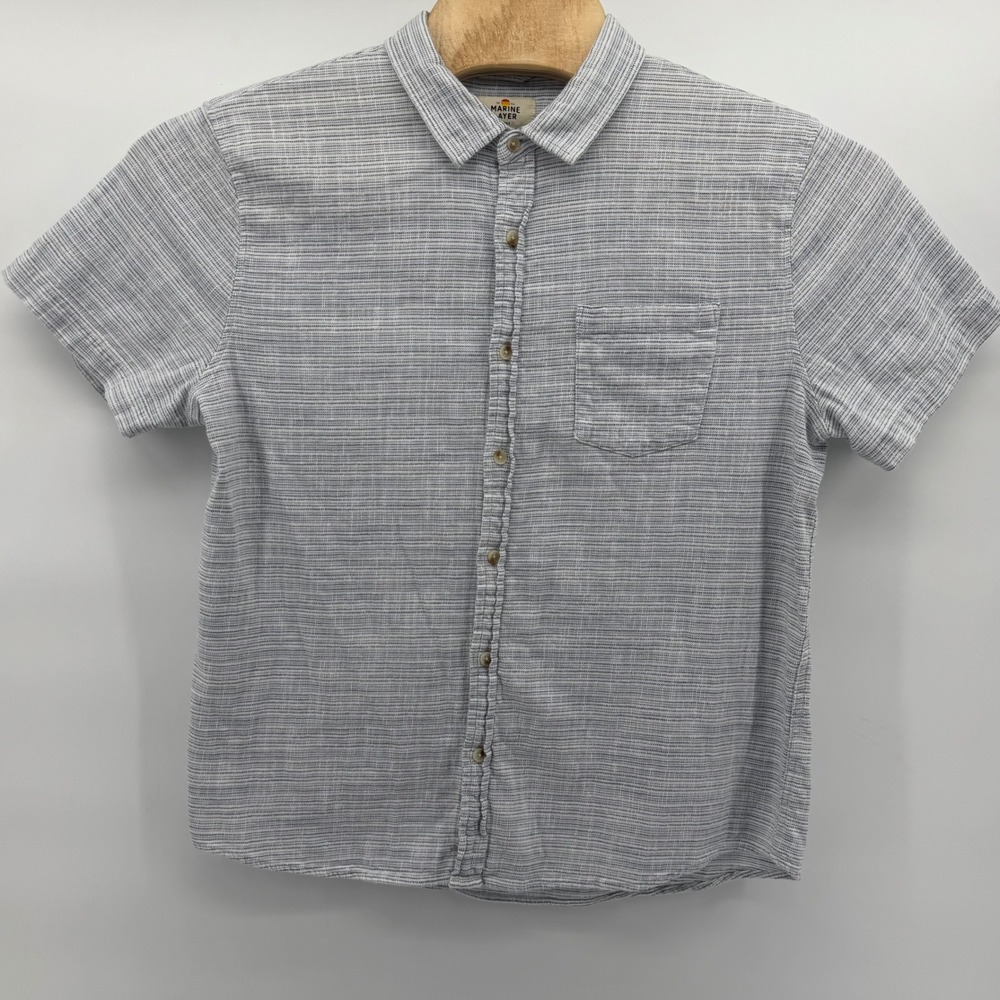 Marine Layer Button Down Shirt Mens Large Blue Stripe Short Sleeve 15791 - Picture 2 of 9